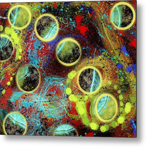 Abstract Metal Print featuring the drawing Under The Yellow Circles A Light by Joan Stratton