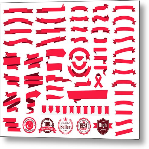 Curve Metal Print featuring the drawing Set of Red Ribbons, Banners, badges, Labels - Design Elements on white background #1 by Bgblue