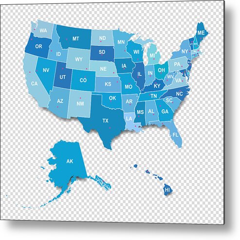 White Background Metal Print featuring the drawing Vector USA Administrative Map isolated #1 by Hudiemm