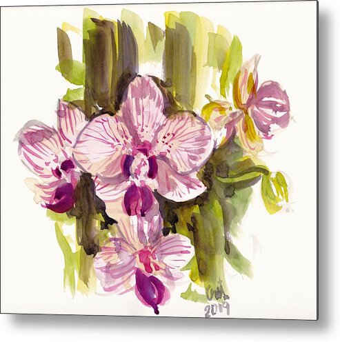 Flower Metal Print featuring the painting Pink Orchids by George Cret