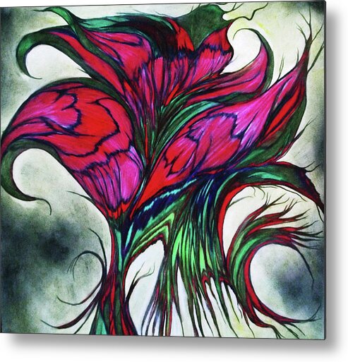 Red Metal Print featuring the mixed media Abstract Flower Bouquet by Melinda Firestone-White