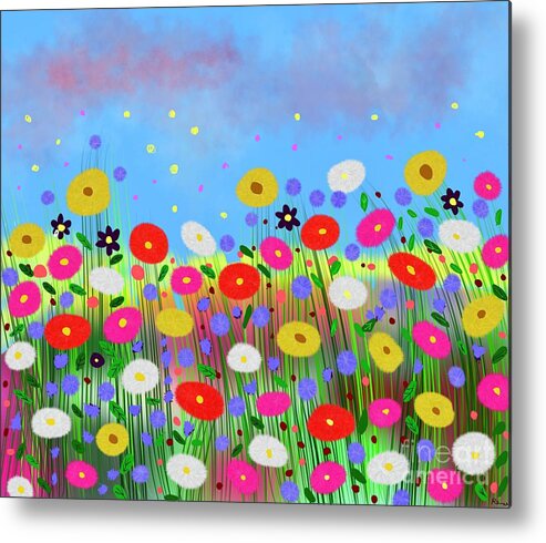 Colourful Flowers Prints Metal Print featuring the digital art Blowing in the wind by Elaine Hayward
