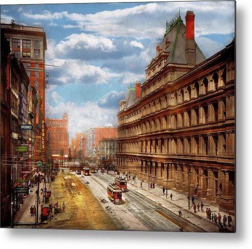 Cincinnati Metal Print featuring the photograph City - Cincinnati OH - Government Square 1902 by Mike Savad