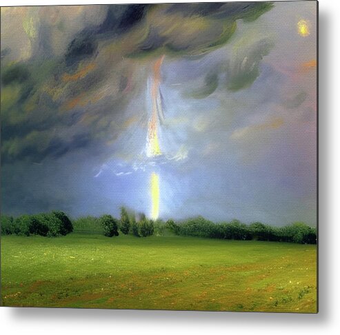 Painting Metal Print featuring the painting Electric Sky by Ally White
