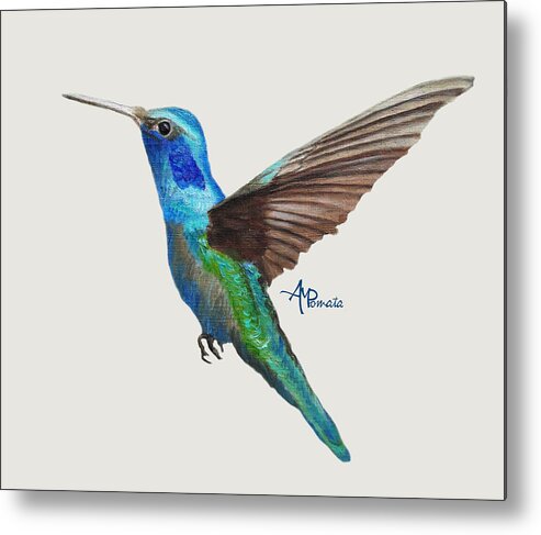 Hummingbird Metal Print featuring the painting Flying Hummingbird I by Angeles M Pomata