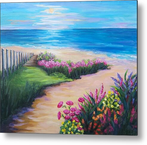 Beach Metal Print featuring the painting Glowing Sunrise by Rosie Sherman