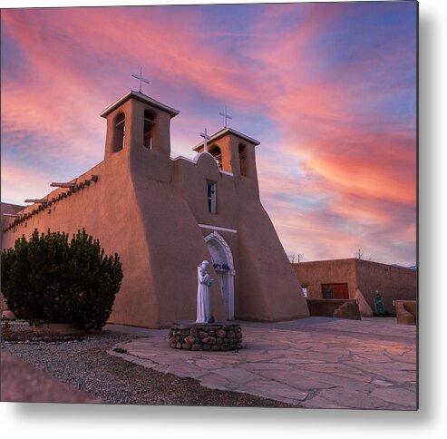 Taos Metal Print featuring the photograph Gorgeous Sunset with the St Francisco de Asis Church by Elijah Rael