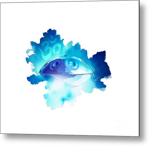 Handpan Metal Print featuring the digital art Handpan OM in blue by Alexa Szlavics