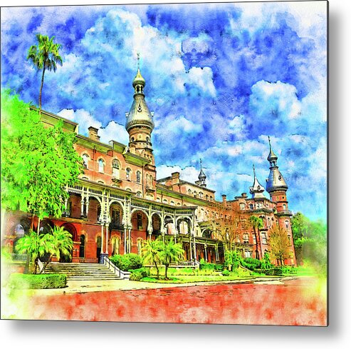 Henry B. Plant Museum Metal Print featuring the digital art Henry B. Plant Museum in Tampa, Florida - pen and watercolor by Nicko Prints