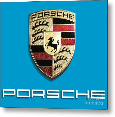 Porsche Logo Metal Print featuring the digital art High Res Quality Porsche Logo - Hood Emblem Isolated on Colorful Background by Stefano Senise