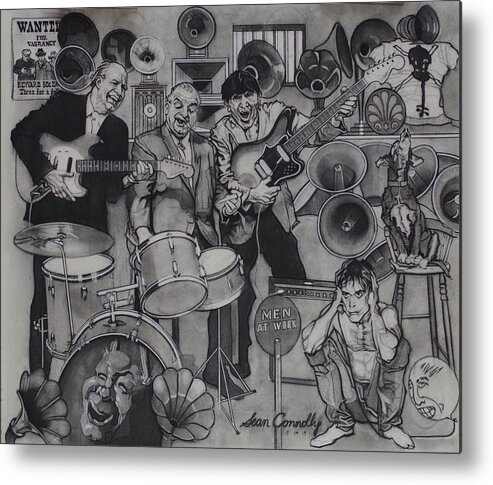 Charcoal Pencil Metal Print featuring the drawing Iggy And The Stooges by Sean Connolly