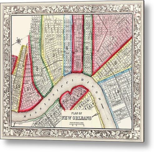 Map Metal Print featuring the photograph Map of New Orleans 1863 by Phil Cardamone