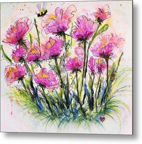 Watercolor Metal Print featuring the painting Pink-ish Flowers by Deahn Benware