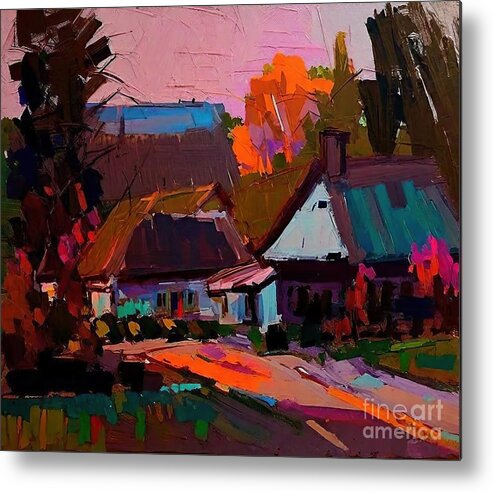 Original Oil Painting Metal Print featuring the painting Quiet Evening Painting original oil painting Handmade Original painting wall art Art for sale online art gallery impressionism easy home decor art Landscape Oil Painting Small Size Painting one of a by N Akkash