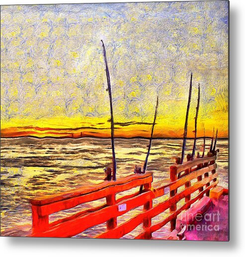 Rods Metal Print featuring the photograph Rods and Reels on St Simons Pier by Sea Change Vibes