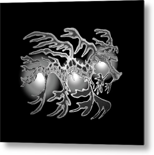 Portrait Metal Print featuring the mixed media Sea Dragon Black and White by Joan Stratton