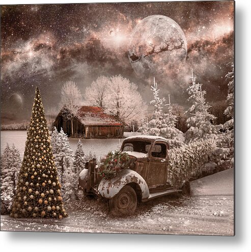 Vintage Metal Print featuring the photograph Starry Vintage Christmas Night by Debra and Dave Vanderlaan