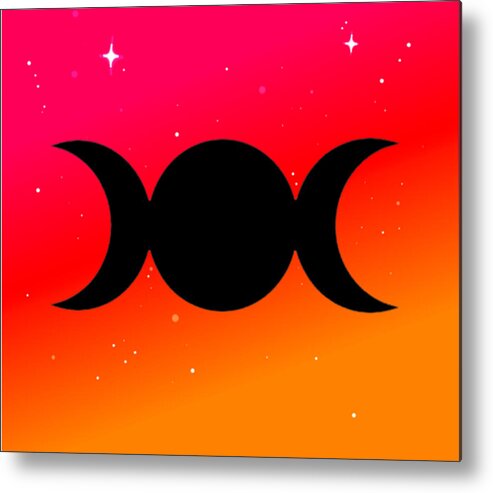 Digital Metal Print featuring the digital art Sunset Triple Moon Goddess Symbol on Warm Ombre by Vicki Noble