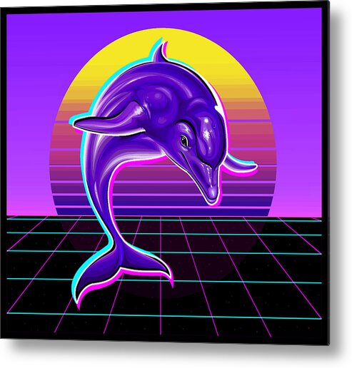Ecco Metal Print featuring the digital art Synthwave Dolphin by Shawn Dall