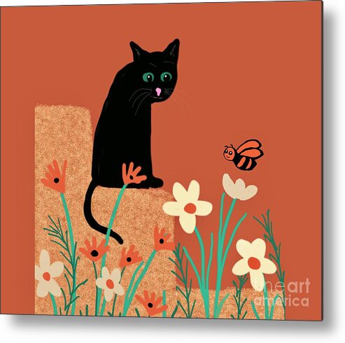 Cat Metal Print featuring the digital art The cat and the bumblebee by Elaine Hayward