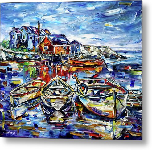 Nova Scotia Metal Print featuring the painting The Fishing Boats Of Peggy's Cove by Mirek Kuzniar