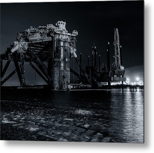 Offshore Drilling Metal Print featuring the photograph The Rig Black and White by Jerry Connally