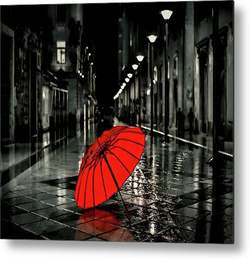 Umbrella Metal Print featuring the mixed media The Song Has Been Silenced - Selective Color by Teresa Trotter