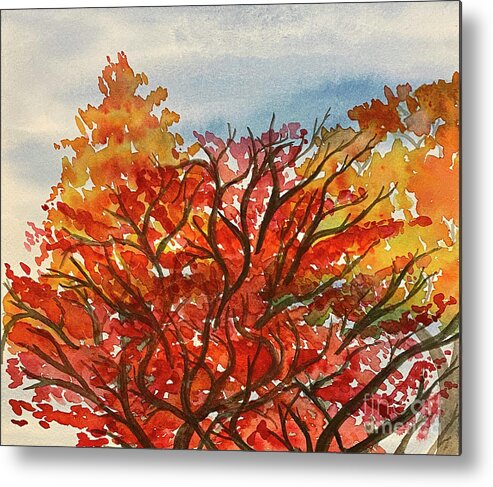 Fall Metal Print featuring the painting Three Fall Trees by Lisa Neuman