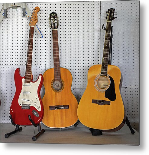 Guitar Metal Print featuring the photograph Three Guitars by Dart Humeston