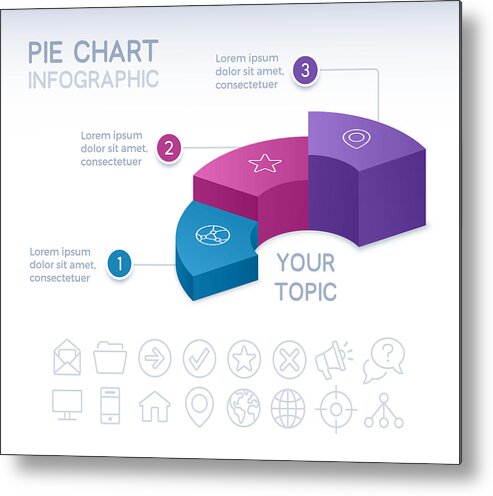 Steps Metal Print featuring the drawing Three Section 3D Infographic Pie Chart by Filo
