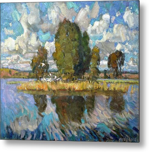 Landscape Metal Print featuring the painting Under the blue sky by Juliya Zhukova