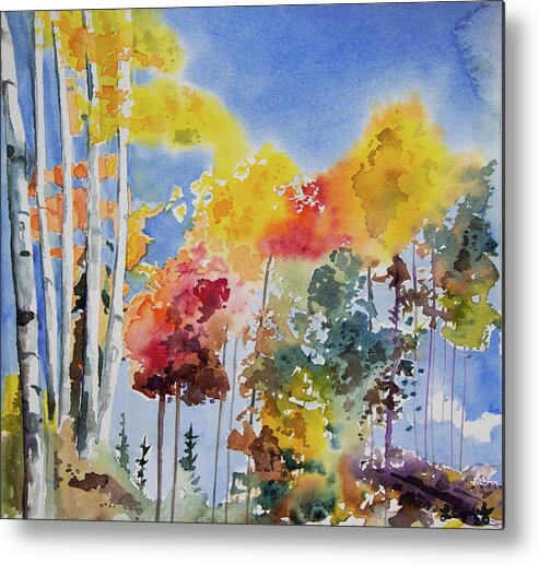 Autumn Metal Print featuring the painting Watercolor - Cheerful Autumn by Cascade Colors