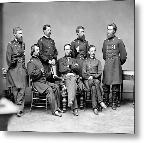 William Tecumseh Sherman Metal Print featuring the photograph William Sherman and His Generals - Civil War - Circa 1864 by War Is Hell Store