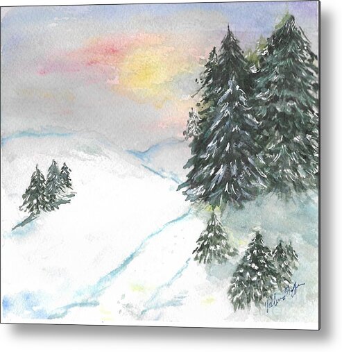 Winter Metal Print featuring the painting Winter Scene in Pennsylvania by Valerie Shaffer