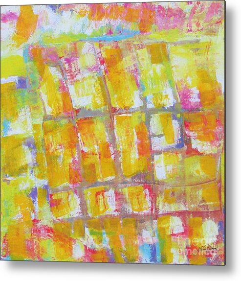 Abstract Painting On Canvas Metal Print featuring the painting Yellow Puzzle by Nereida Rodriguez