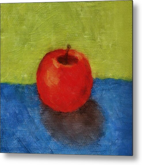 Apple Metal Print featuring the painting Apple with Green and Blue #1 by Michelle Calkins