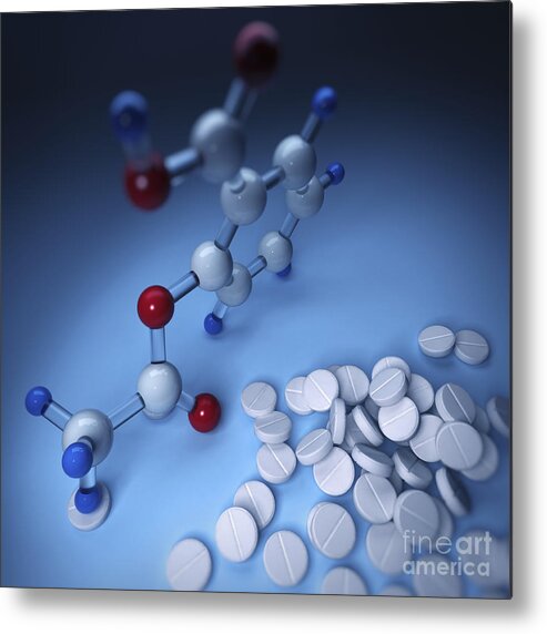 3d Visualization Metal Print featuring the photograph Aspirin #1 by Science Picture Co