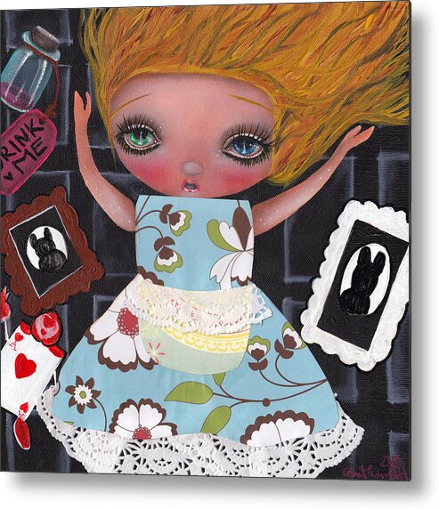 Alice In Wonderland Metal Print featuring the painting Down the Rabbit Hole by Abril Andrade