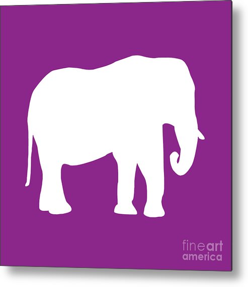 Graphic Art Metal Print featuring the digital art Elephant in Purple and White #1 by Jackie Farnsworth