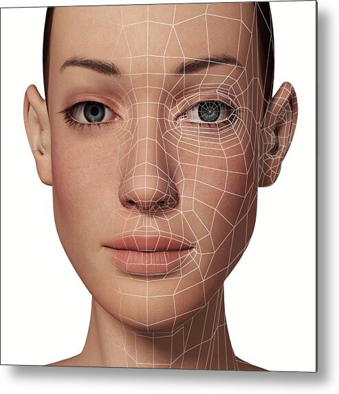 Artwork Metal Print featuring the photograph Female Head With Biometric Facial Map #1 by Alfred Pasieka