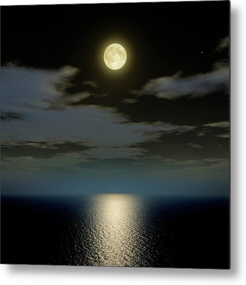 Nobody Metal Print featuring the photograph Full Moon Over The Sea #1 by Detlev Van Ravenswaay