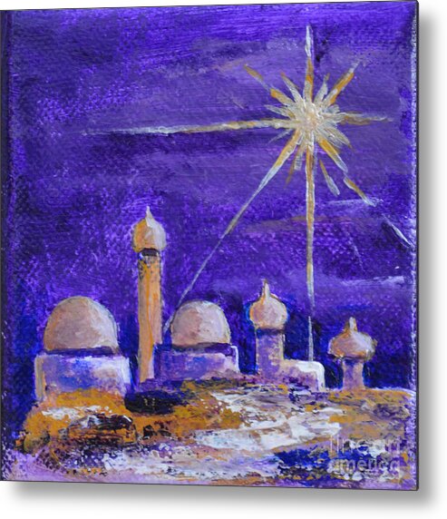 Holy City Bethlehem Ancient Town Jordan Birthplace Of Jesus Purple Bright Star Shining Star Temple Star Of East Gold Building Jerusalem Metal Print featuring the painting Holy City #1 by Patricia Caldwell