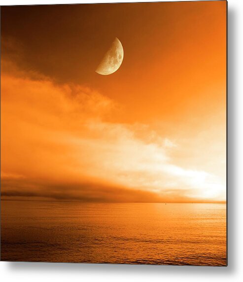 Nobody Metal Print featuring the photograph Moon Over The Ocean #1 by Detlev Van Ravenswaay