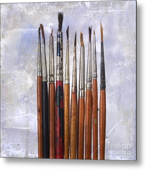 Studio Shot Metal Print featuring the photograph Paintbrushes #1 by Bernard Jaubert