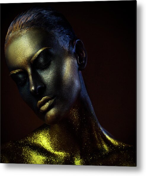 Gold Metal Print featuring the photograph Time. Hourglasses. #1 by Ivan Kovalev