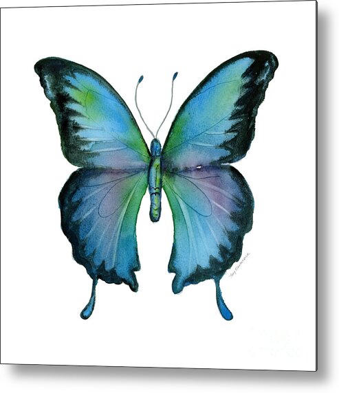 Blue Metal Print featuring the painting 12 Blue Emperor Butterfly by Amy Kirkpatrick