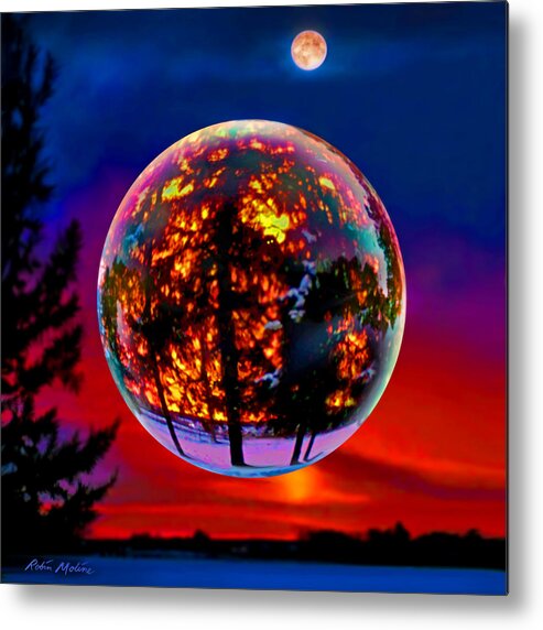 Sunset Moonlight Metal Print featuring the painting Full Moon over New Richmond sunset by Robin Moline