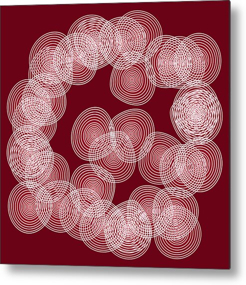 Red Metal Print featuring the drawing Red Abstract Circles #1 by Frank Tschakert