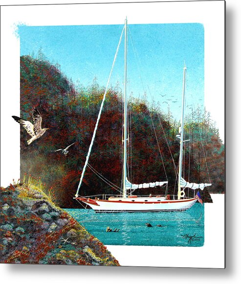 Ships Metal Print featuring the painting Silent Anchorage by David Chapple