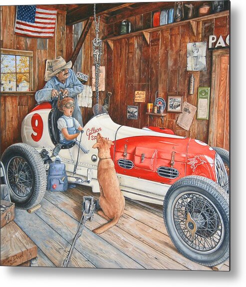 Hot Rod Metal Print featuring the painting The Driving Lesson by Ruben Duran